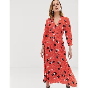 Whistles Red Confetti V Neck Midi Dress Size 4